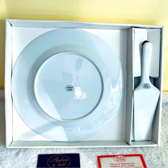 Vintage Andrea by Sadek Porcelain Berries & Flowers Cake Plate w/ Dessert Server - Picture 4 of 5